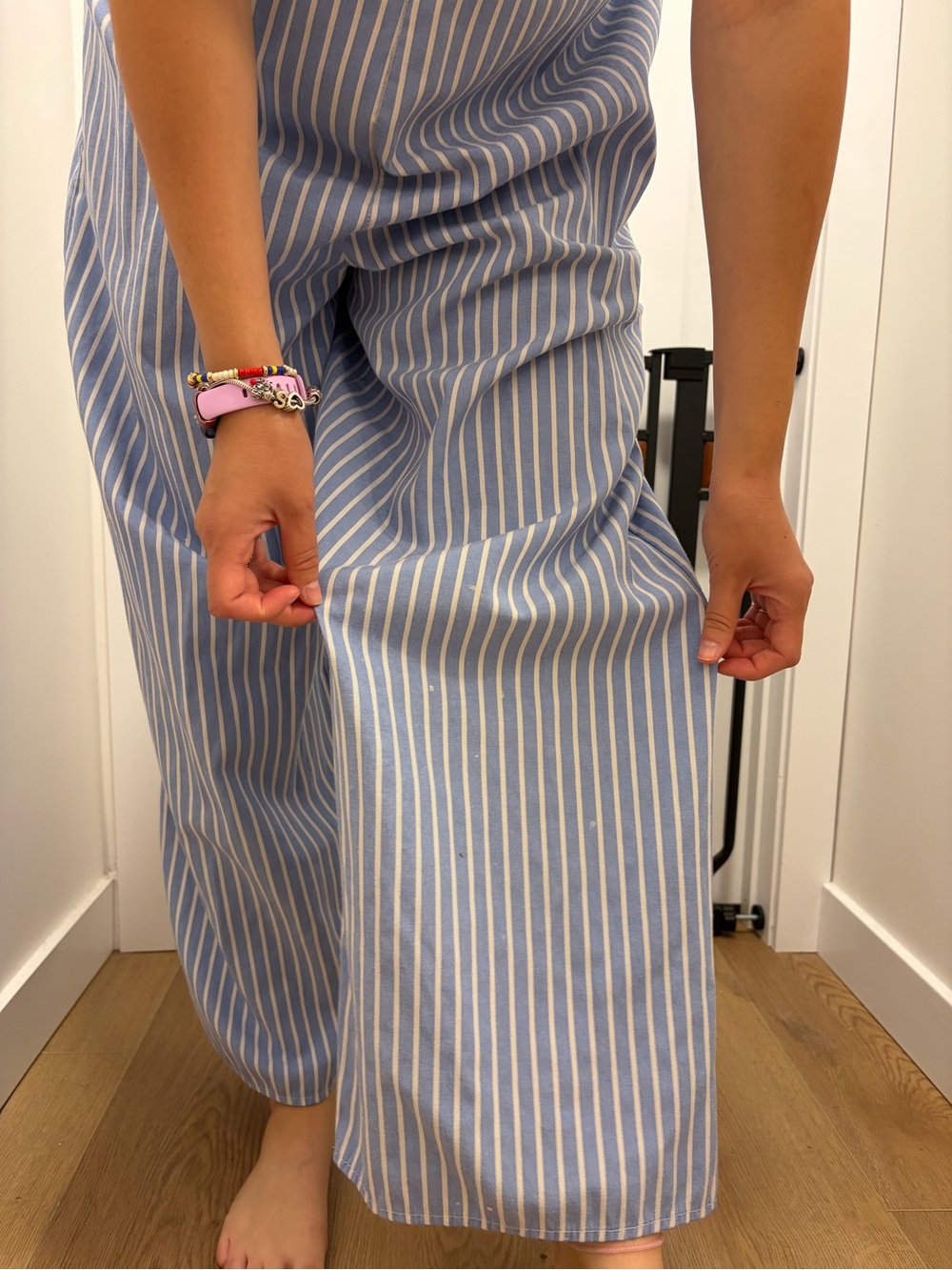 Striped Smocked Wide-Leg Jumpsuit in Blue & White - Picture 2 of 3